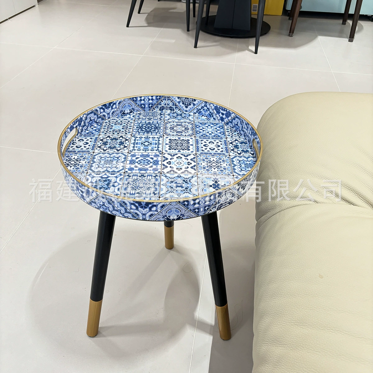 Журнальный столик для гостиной, маленький чайный столик, декоративный поднос с ручкой, съемные деревянные ножки, синий с деколью в виде сине-белого фарфорового узора