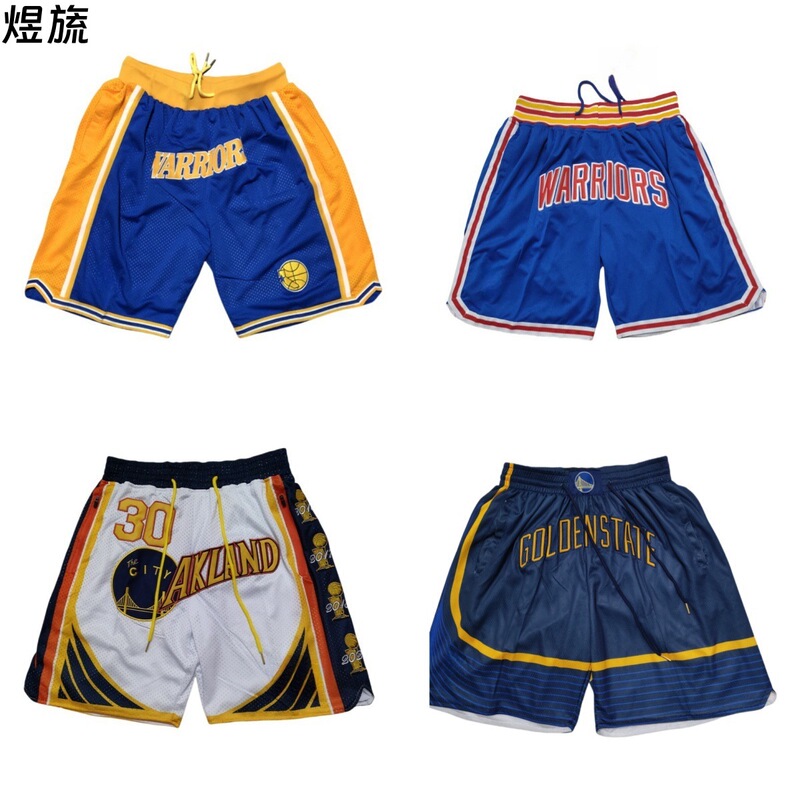 Basketball Shorts Wholesale 5-Point Shorts Warriors Team Curry Butler Zipper Pocket Shorts Retro Mesh Embroidered Basketball Shorts
