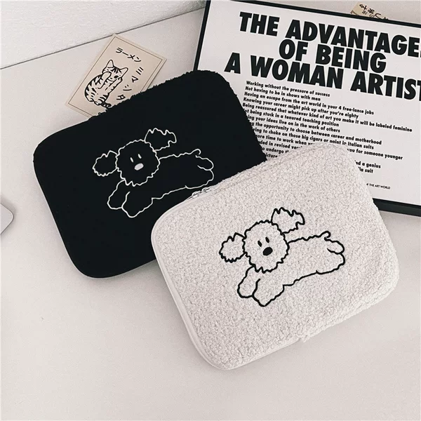 Korean Style Sleeve Bag Cute Embroidered Cartoon Plush iPad Tablet Protective Case 13 Inch Laptop Bag