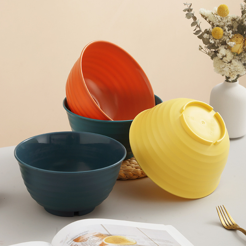 Cross-Border Popular Plastic Bowl, Japanese-Style Salad Bowl, Large Ramen Bowl, Household Thickened Anti-Drop Round Soup Bowl, Rice Bowl
