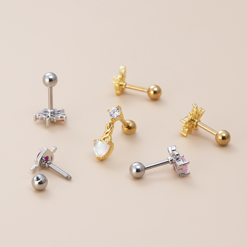 316L Stainless Steel , Copper Material 1 Piece 316L Stainless Steel Copper Zircon Ear Cartilage Rings & Studs Heart Shape Butterfly Waterproof Non Tarnish Surgical Steel Women'S