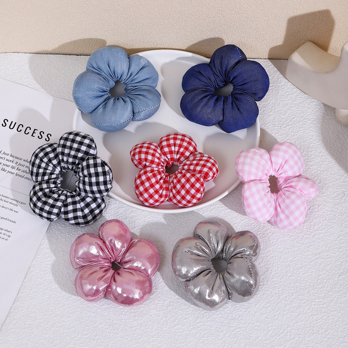 Coron coreano, anillo para el cabello, flor para la cabeza, flor tridimensional para niños, niña, relleno de cabello, bola de algodón, cuerda para el cabello, accesorios para el cabello lindos