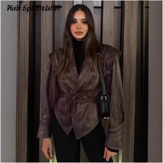 Aliexpress Cross-Border Foreign Trade European and American Women's Clothing Wholesale 2024 Summer New Motorcycle Style Sheepskin Leather Jacket