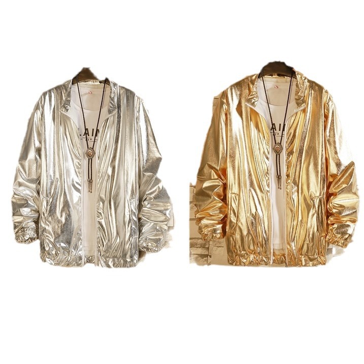 2022 primavera abrigo masculino estudiante brillante chaqueta plata oro capa rendimiento ropa equipo ropa suelta superior