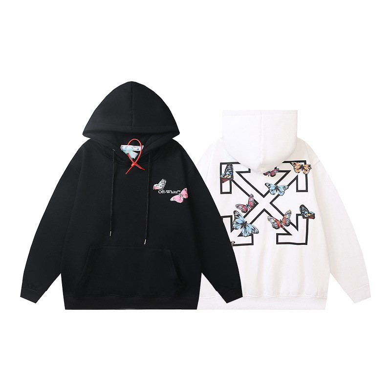 2025 Autumn/Winter Off-White Men's High Collar Base Layer Sweatshirt with Arrow Design and Fleece Lining Hoodie for Men