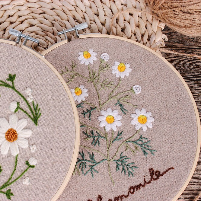 Margarita fresca hecha a mano DIY tela novato bordado europeo flores y plantas material paquete kit costura traje vida