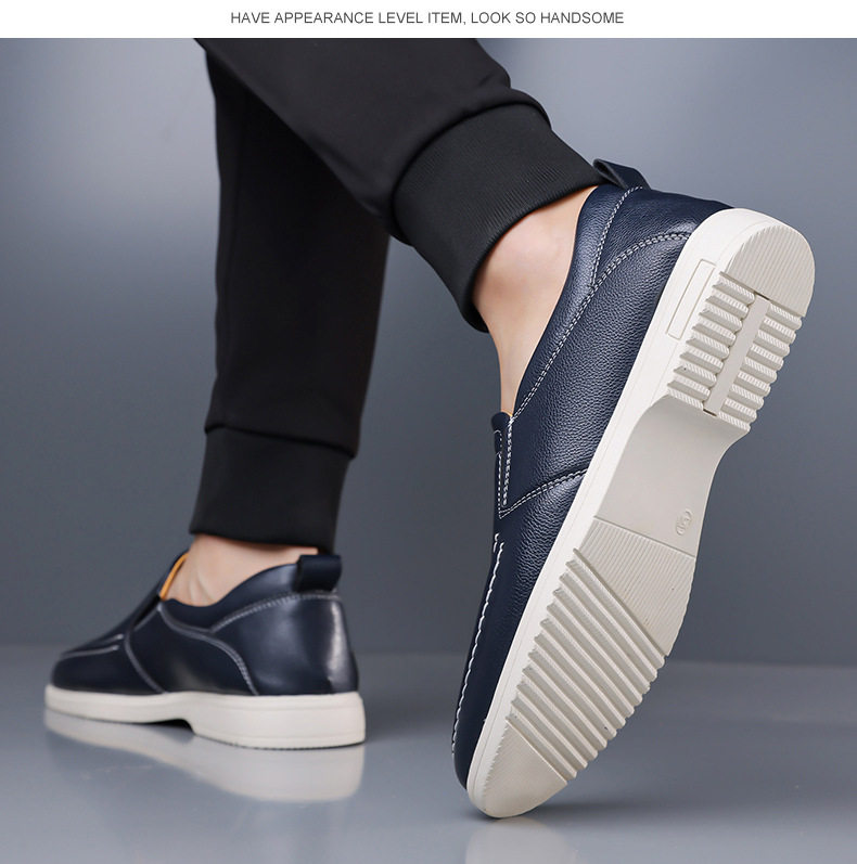 Giày lười nam cỡ lớn may thủ công, giày da casual xỏ chân, đế bằng, mũi dẹt — Màu xanh dương, màu đen chi tiết 14