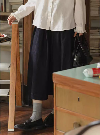デニムスカート2024春新作小柄ハイウエストストラップゆったりa字ミディアムロングスカート子女07|undefined