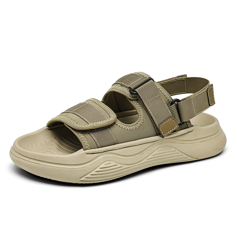 Sandalias de nuevo estilo para hombre, zapatos de playa de ocio deportivos de plataforma transpirables, zapatillas de color sólido antideslizantes al aire libre con velcro