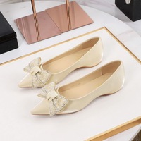531-H99 Korean version sweet rhinestone bow flat heel shoes with pointed shallow mouth and increased temperament, silk single shoes for women