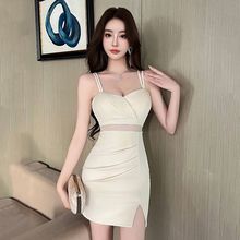 性感吊带网纱连衣裙夏季夜店修身镂空紧身新款低胸夜场显瘦工作服