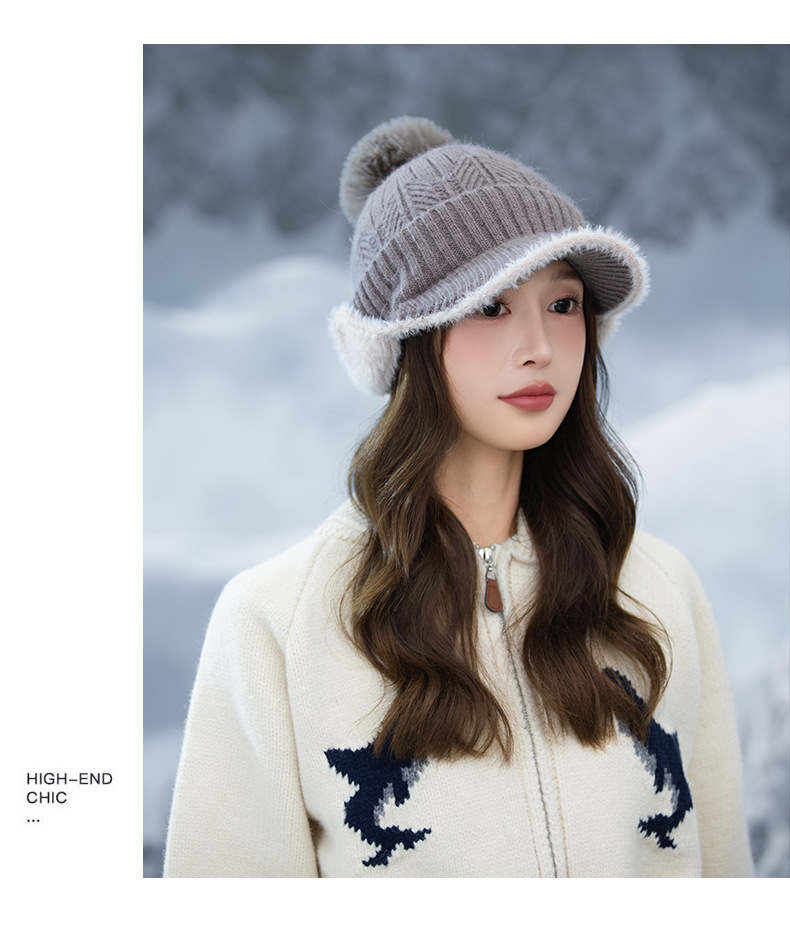 Autunno Inverno Nuovo G Label Bicolore Paraorecchie sfilacciato Esterno Foderato in pile Ispessito Antifreddo Caldo Viso-snellente Lavorato a maglia_voghion.com