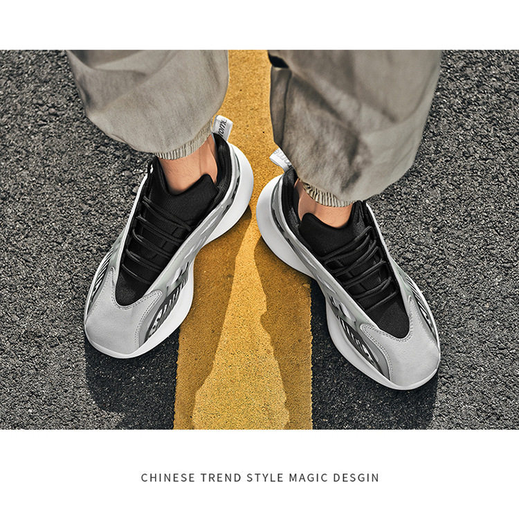 Giày sneaker nam kiểu dad shoes đế bằng, thân cổ thấp, phối màu, tăng chiều cao — Trắng đen, màu đen chi tiết 22