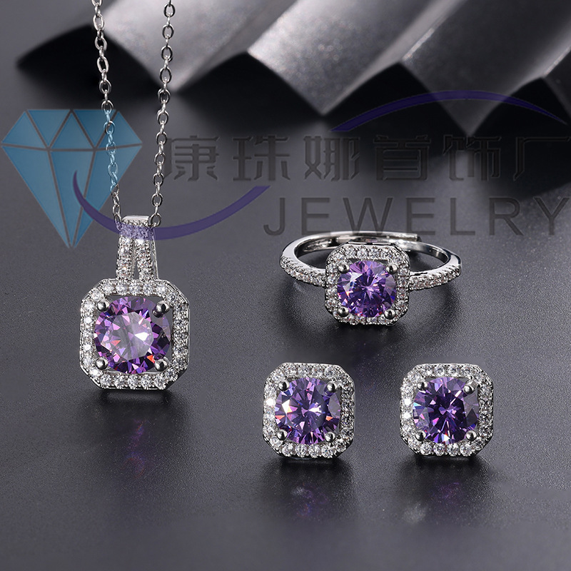 Live Broadcast Hot-Selling Dazzling Zircon Princess Cut Three-Piece Set: Ring, Earrings, Necklace, Moissanite Jewelry Set for Women Live Broadcast Hot-Selling Dazzling Zircon Princess Cut Three-Piece Set: Ring, Earrings, Necklace, Moissanite Jewelry Set for Women