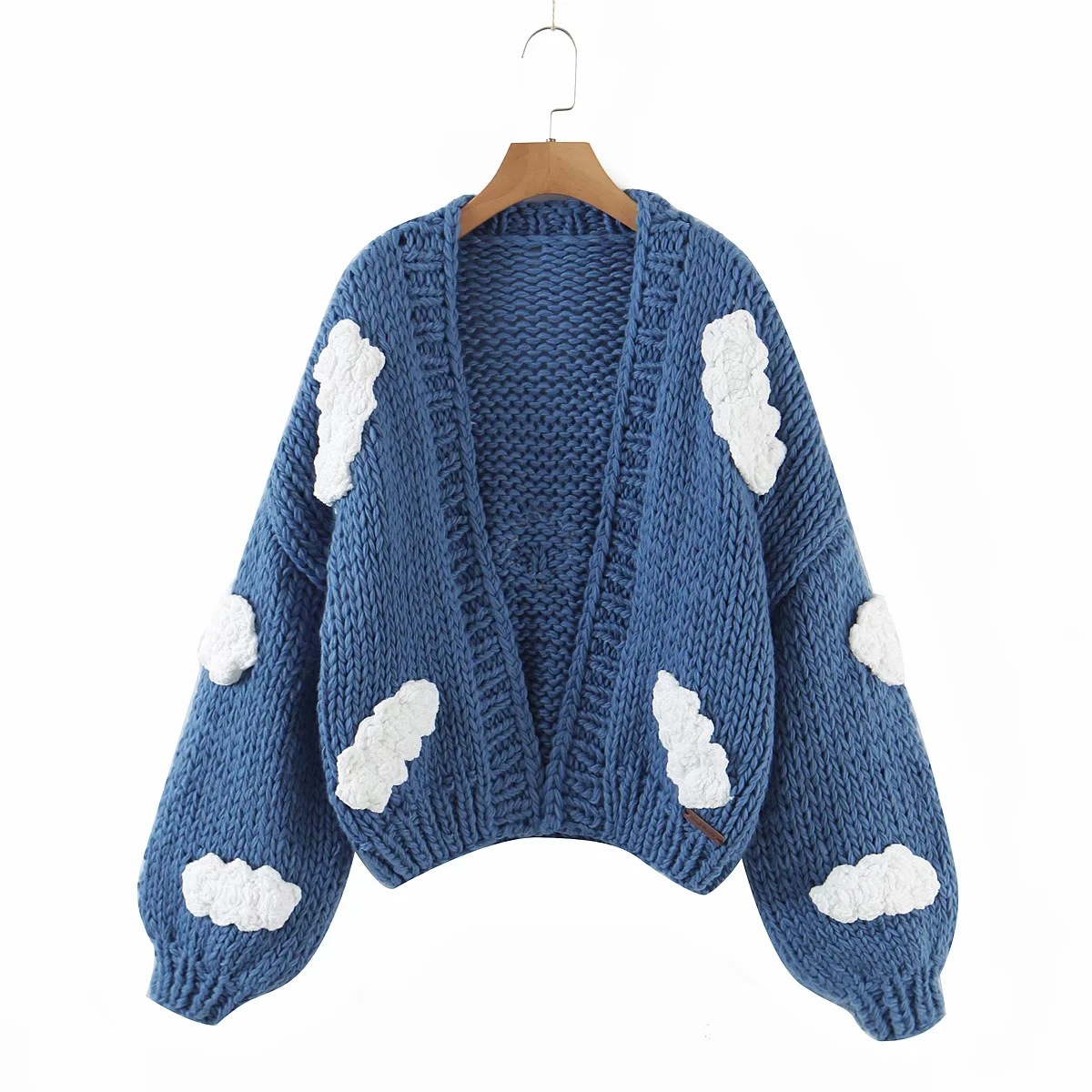 Abrigo de suéter para mujer 2021 Otoño e Invierno Nuevo estilo perezoso europeo y americano patrón tridimensional hilo grueso ganchillo abrigo hecho a mano de cintura alta