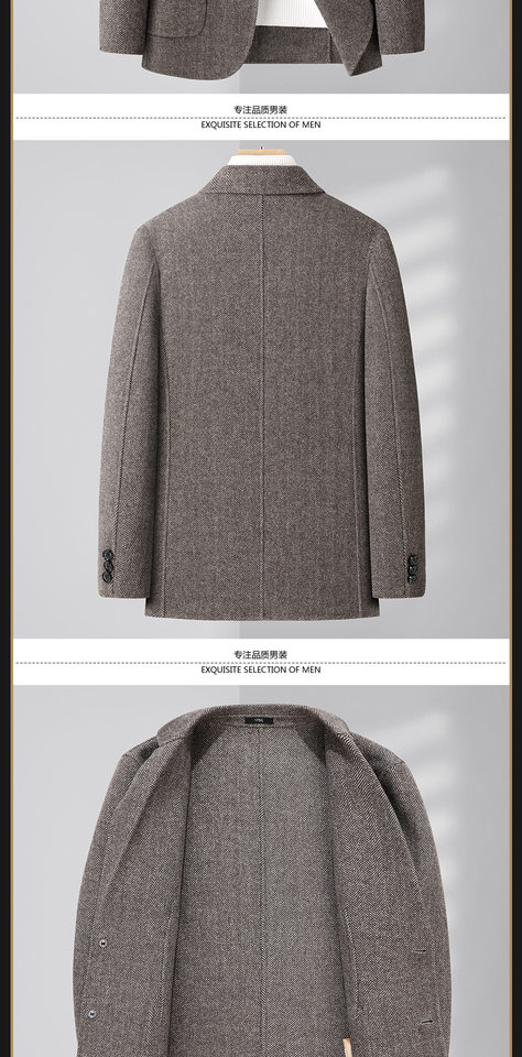 Áo vest nam dạ hai mặt dáng ôm cổ vest một hàng hai nút tay dài — Họa tiết xương cá màu cà phê, Màu camel, Màu xám, Màu đen chi tiết 11