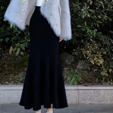 法式感鱼尾半身裙女春秋冬大码胖mm高腰显瘦针织包臀裙a字裙