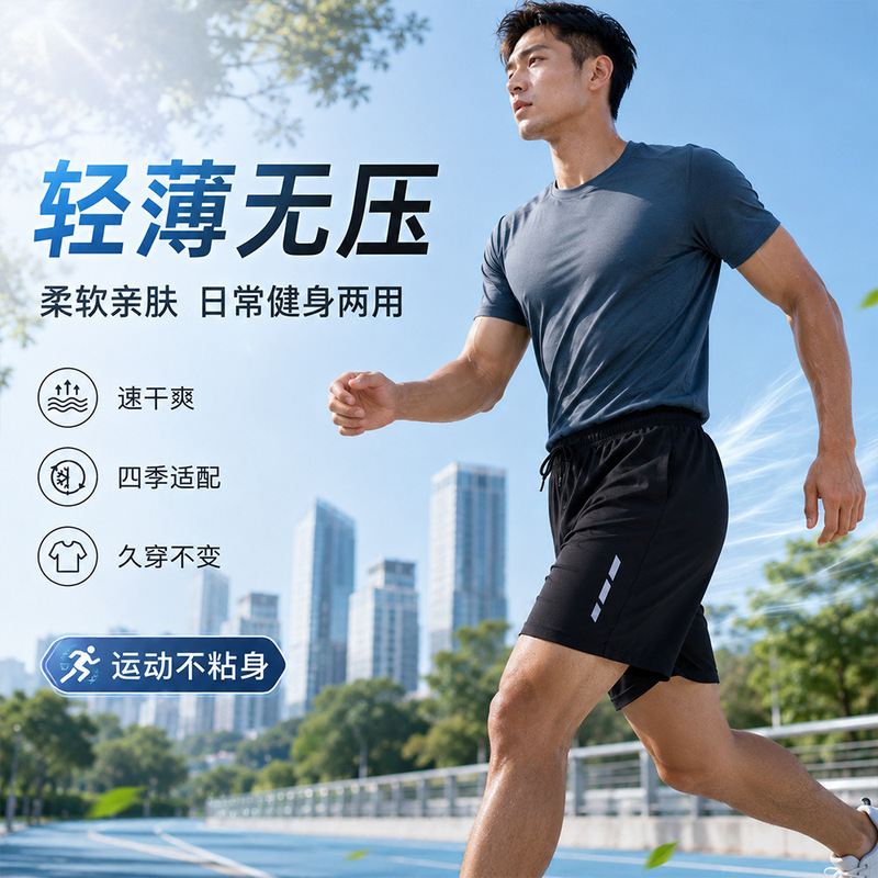 Cross-Border High-Elastic Quick-Dry Running Shorts for Men, Spring and Summer Drawstring Pocket Fitness Pants, Training Sports Basketball Shorts