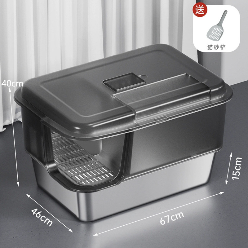 Big Mac corredor de acero inoxidable lavabo de arena para gatos anti-spillado tipo semi-cerrado inodoro de plástico para gatos anti-odor artículos para mascotas