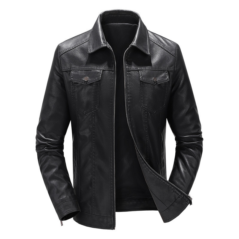 Cross-border Men's Leather New Arrival Spring Autumn and Winter Korean Style Slim-fit Fashionable fleece-lined Thickened Motorcycle Jacket Men's Leather Jacket