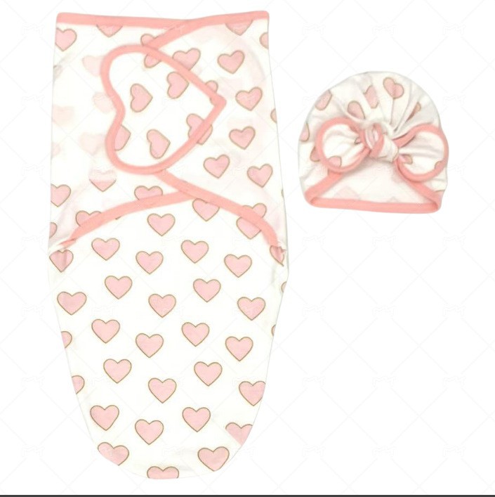 핑크 러브 러브 스타일 스프링 누에 침낭 + 인디언 모자