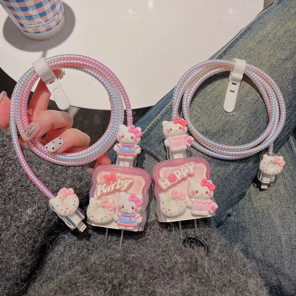 Применимо Apple 16 зарядное устройство чехол для защиты мультяшного кота 20w кабель для передачи данных iphone15 быстрая зарядка волнистая