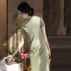 條紋國風中式長款改良旗袍新款年輕款女民國老上海復古修身畢業照