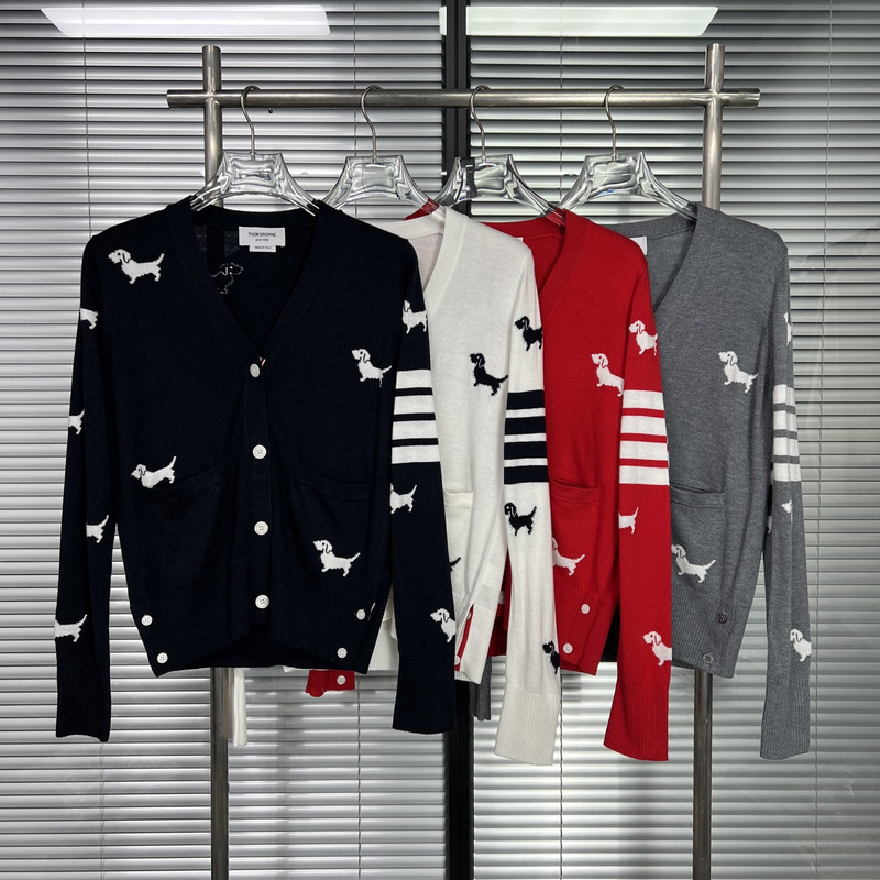 Factory Outlet TB New Classic Full Dog Four Bar Striped Knitted Cardigan Women's All-match V-neck Jacket