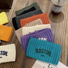 秋冬运动针织发带吸汗字母头带护额头保暖头套发箍女宽边月子头巾