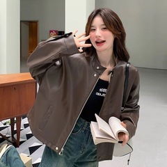 咖色皮衣外套女皮夹克2025新款港风短款机车今年流行美式复古短款