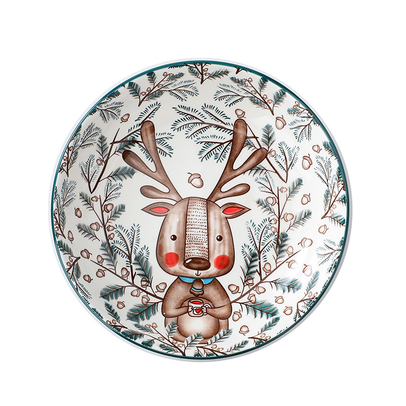 Jingdezhen bajo vidriado placa de cerámica lindo pintado a mano conejo chica cena placa Navidad estilo hogar Internet celebridad vajilla