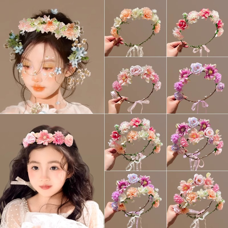 Flores para niños Hanfu guirnaldas de flores tocado 2025 nueva niña princesa pinzas de flores tocado de cabello para niñas joyas para el cabello