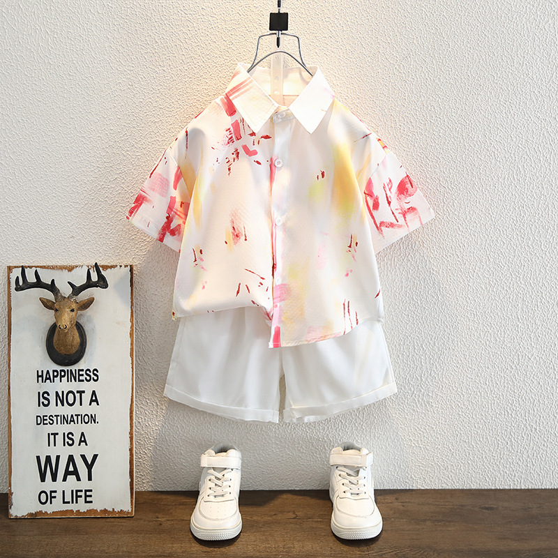 7831 Ropa para niños Camisa de manga corta para niños Traje fino de verano Camisa de moda para bebés Pantalones blancos de manga corta Traje de dos piezas