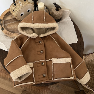 Tong Xingyuan 2024 Winter New Korean Style Children's Clothing Girls' Lamb Wool Suede Jacket Maillard Wear