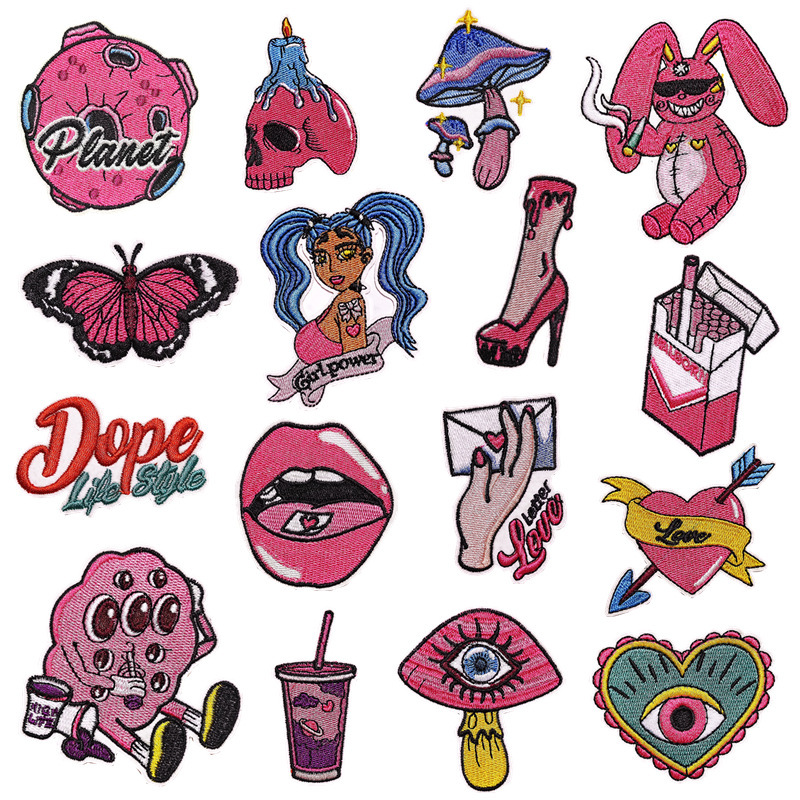 Graffiti style cloth stickers pink cartoon girl water Cup decoration embroidery cloth stickers planet love luggage embroidery stickers Graffiti style cloth stickers pink cartoon girl water Cup decoration embroidery cloth stickers planet love luggage embroidery stickers