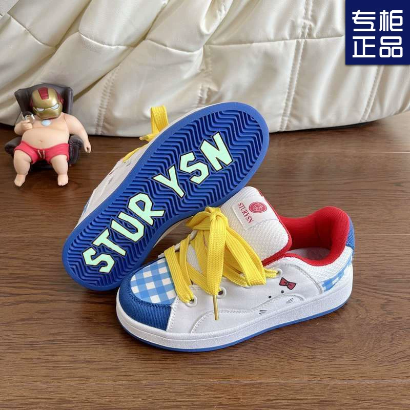 2025 spring new student niche original blue and white color matching bread shoes for women, fashionable and versatile casual sneakers for women