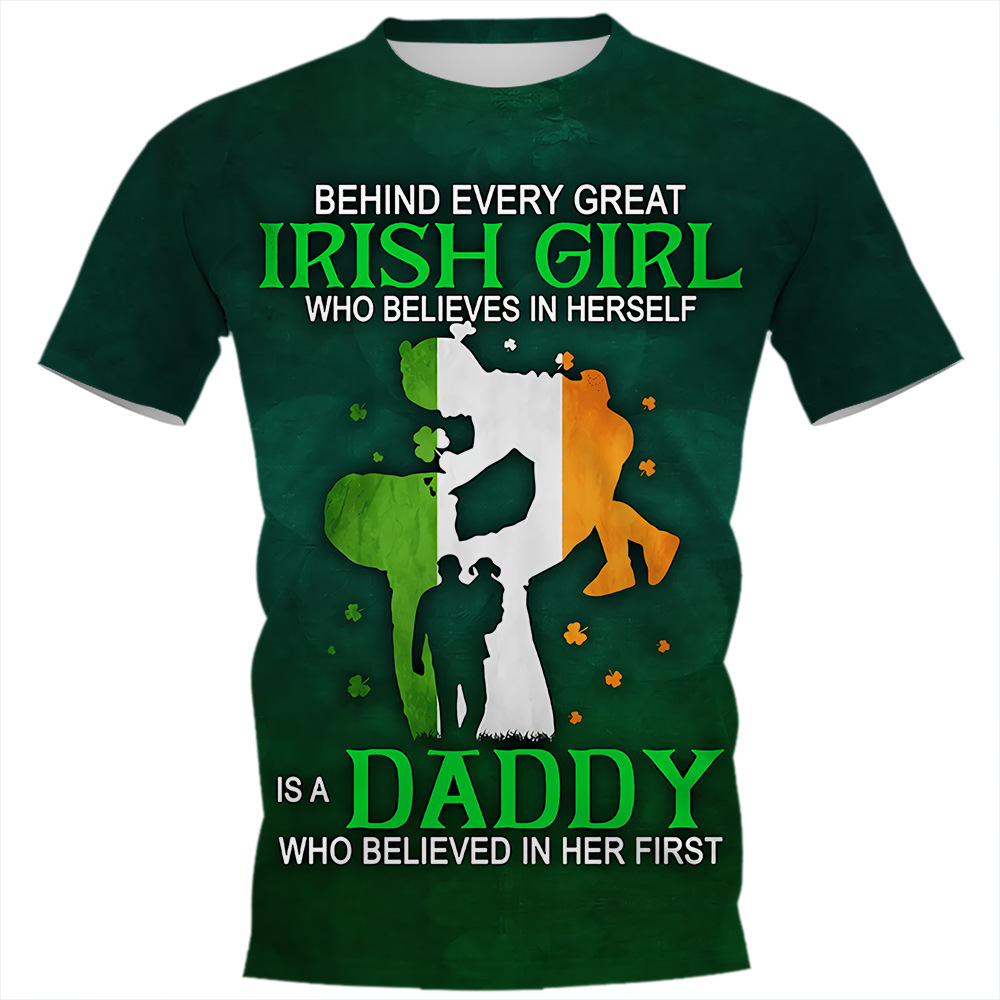 Camiseta vendedora caliente transfronteriza Día de San Patricio 3D Impresión digital camiseta adolescentes hombres cuello redondo manga corta top