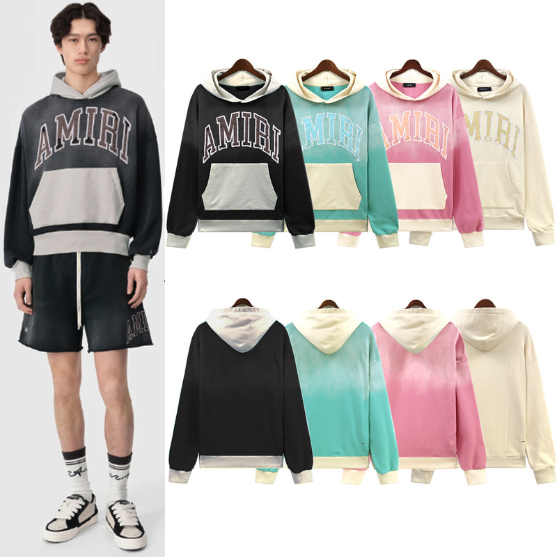 Cross-border foreign trade AMIRI fashion brand retro wash water do old contrast color hoodie cloth letters men's and women's terry sweater