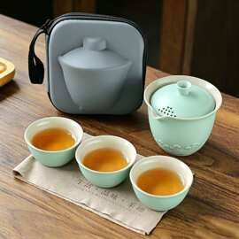 旅行茶具套装带旅行包户外车载泡茶杯一壶三杯简约整套快客杯