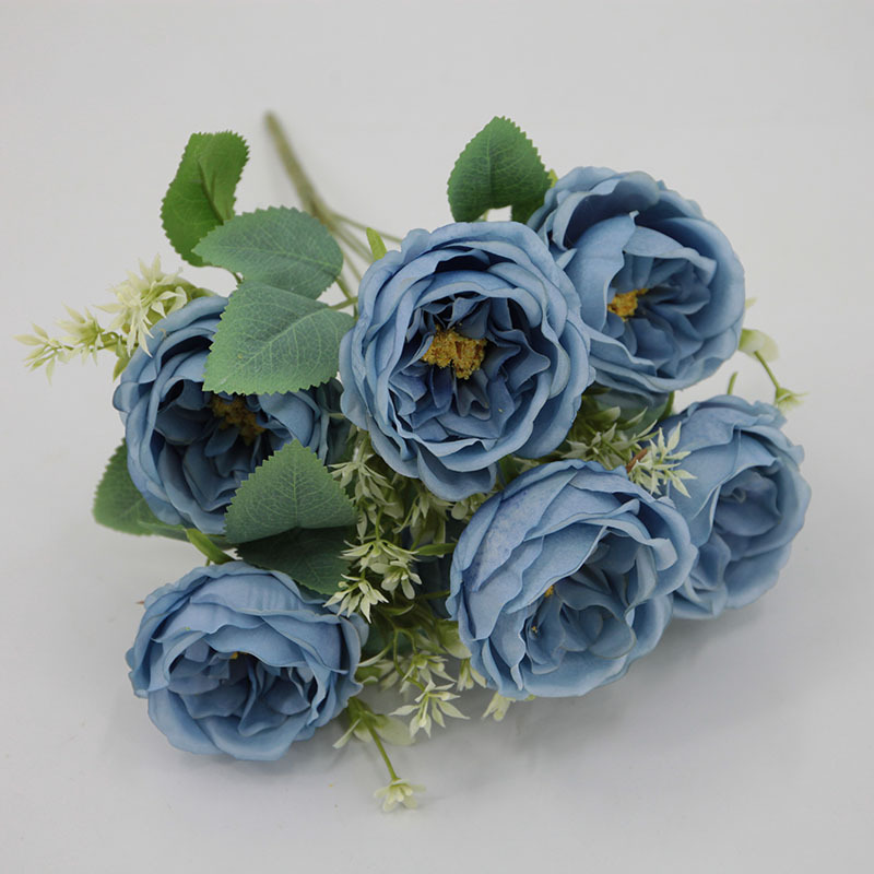 Ramo de rosas Austin de 7 cabezas, flores de peonía de seda al por mayor, decoración para bodas, decoración para el hogar, ramo de flores