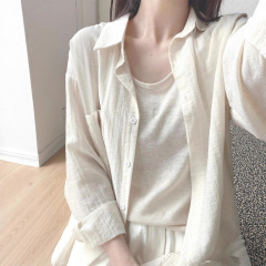 法式chic薄款小清新纯色衬衫女夏季小个子慵懒风宽松防晒衬衣开衫
