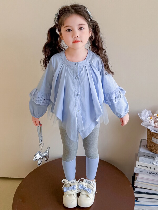 女童套装春秋装2025新款儿童韩版时髦小女孩个性衬衫打底裤两件套|undefined