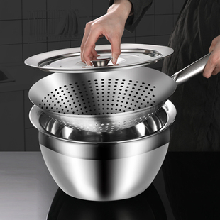 Colander and Oil Basin Set 304 Stainless Steel Colander for Home Kitchen, Thickened Oil Drum Strainer Chef Filter Air Source