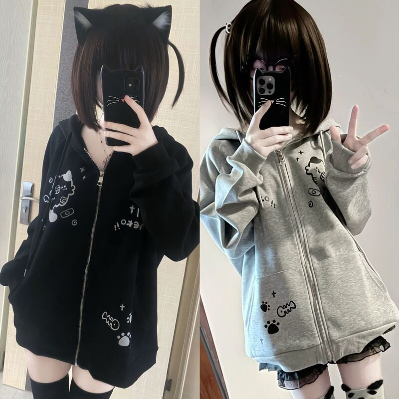Love It so Much, Autumn and Winter Velvet Hooded Jacket, Kitten Simple Ins Style Printed Outer Wear for Women Love It so Much, Autumn and Winter Velvet Hooded Jacket, Kitten Simple Ins Style Printed Outer Wear for Women