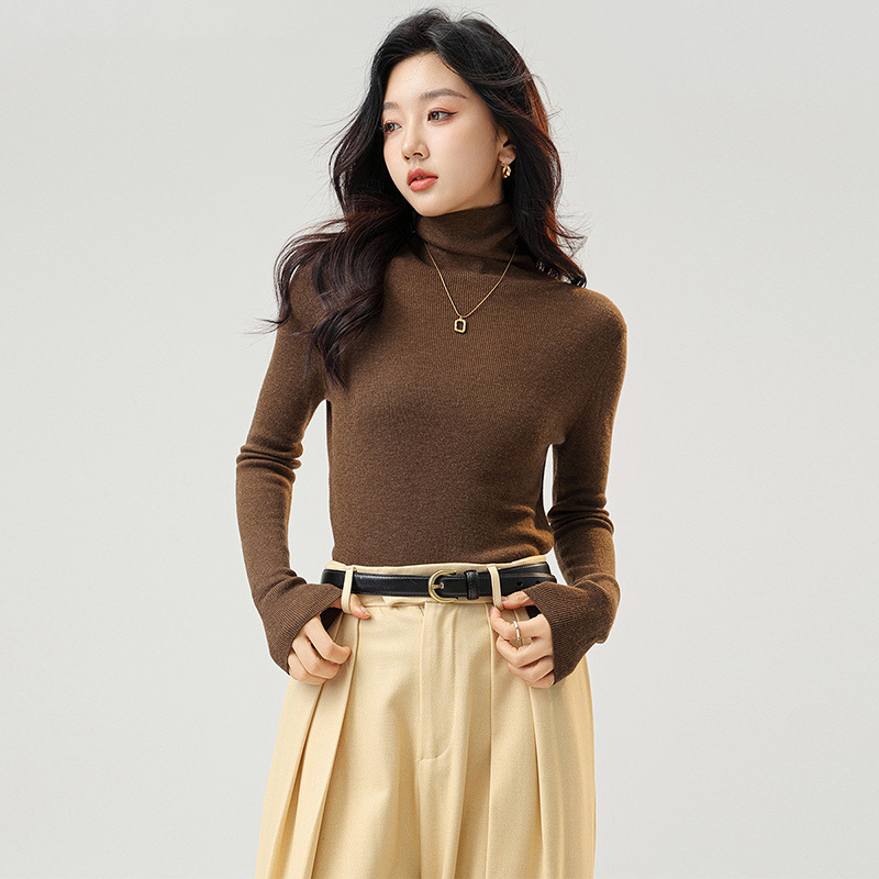 Slim, Simple and Fashionable Knitwear for Women 2025 Autum High Collar Casual Slimming Look Bottoming Woolen Knitwear Long Sleeves