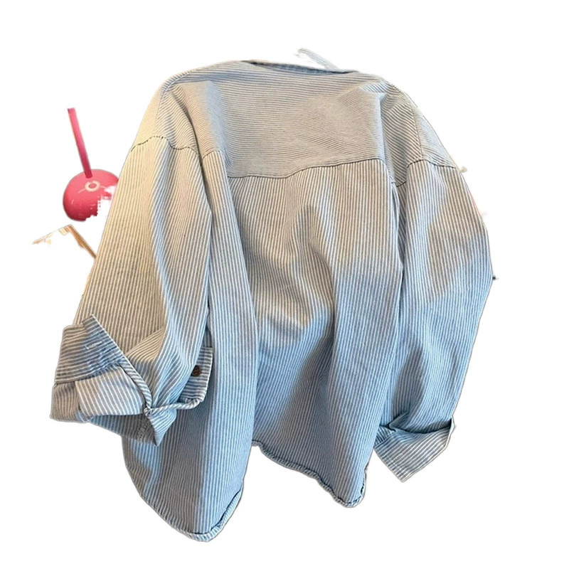 Ретро-denim весенняя рубашка, с длинным рукавом, оверсайз