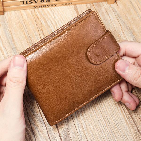 Ví nam da bò thật Marante nhiều ngăn đựng thẻ gập đôi 11,5×9,8 cm — 1067 màu nâu, Màu cà phê, Màu nâu vân phẳng, Màu xám