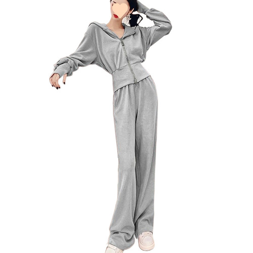 Autumn/Winter Sportswear Hong Kong Style Tall Matching Set Zip Hoodie Thin Sweatshirt Running Top Two-Piece Set for Women Trendy
