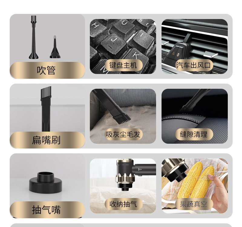 Car Vacuum Cleaner Suction and Blowing Integrated Multi-Function Window Breaker with Seat Belt Cutter Large Suction Brushless Vacuum Cleaner