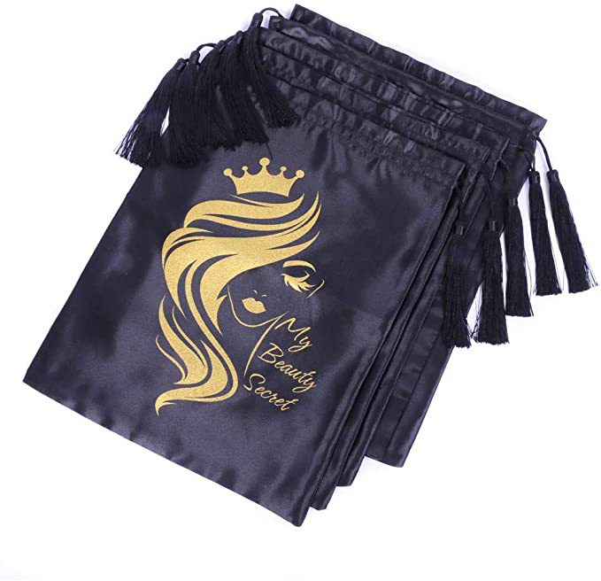 factory customized tassels Satin Bag Smooth Satin Cosmetics Jewelry bags Wig Storage Satin Beam port